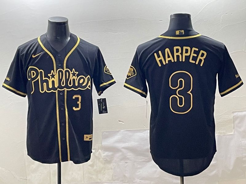 Men Philadelphia Phillies #3 Harper Black Gold Game 2025 Nike MLB Jersey style 2->san diego padres->MLB Jersey